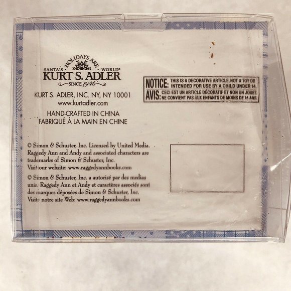 New Kurt Adler Raggedy Ann Christmas Tree Ornament Hand Crafted Glass In Box - Picture 4 of 7